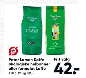 Bilka Peter Larsen Kaffe økologiske helbønner eller formalet kaffe tilbud