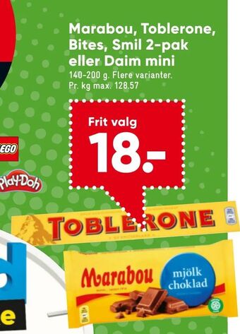 Bilka Marabou, Toblerone, Bites, Smil 2-pak eller Daim mini tilbud