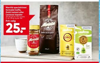 Bilka Merrild specialristet formalet kaffe, Gold instant eller Lavazza kapsler tilbud