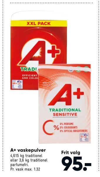 Bilka A+ vaskepulver tilbud