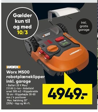 Bilka Worx M500 robotplæneklipper inkl. garage tilbud