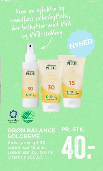 MENY Grøn balance solcreme tilbud