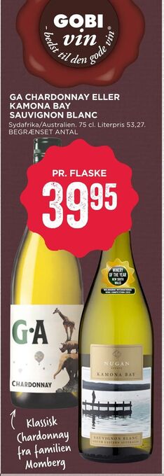 MENY Ga chardonnay eller kamona bay sauvignon blanc tilbud