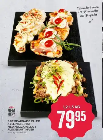 MENY Bøf bearnaise eller kyllingebryst med mozzarella & flødekartofler tilbud