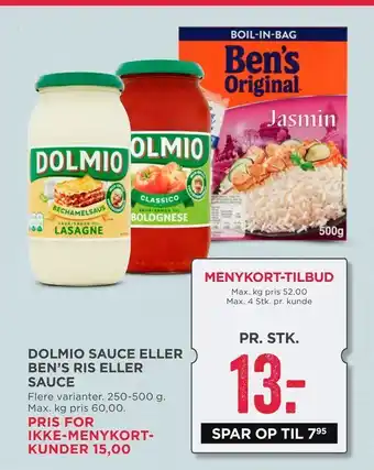 MENY Dolmio sauce eller ben's ris eller sauce tilbud