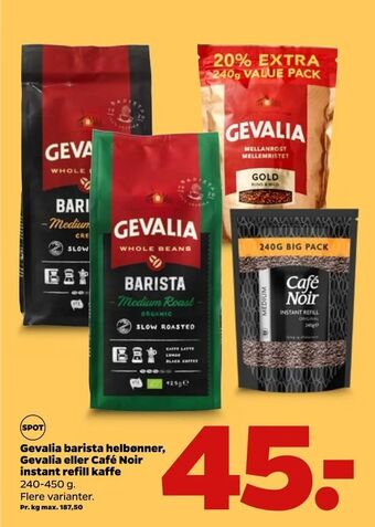 Netto Gevalia barista helbønner, Gevalia eller Café Noir instant refill kaffe tilbud