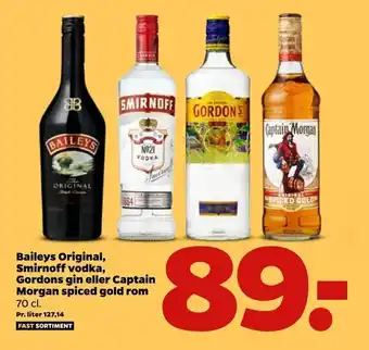 Netto Baileys Original, Smirnoff vodka, Gordons gin eller Captain Morgan spiced gold rom tilbud