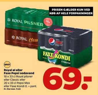 Netto Royal øl eller Faxe Pepsi sodavand tilbud
