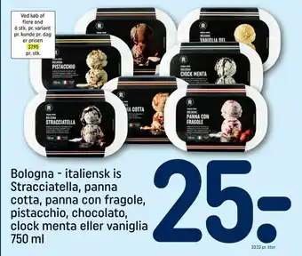 REMA 1000 Bologna - italiensk is Stracciatella, panna cotta, panna con fragole, pistacchio, chocolato, clock menta eller vaniglia tilbud