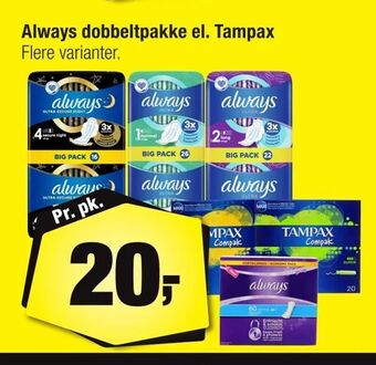 Calle Always dobbeltpakke el. Tampax tilbud