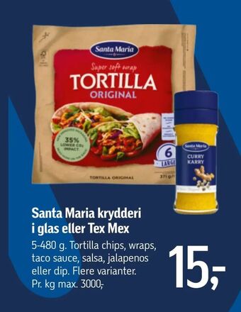 Føtex Santa Maria krydderi i glas eller Tex Mex tilbud