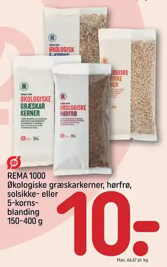 REMA 1000 REMA 1000 Økologiske græskarkerner, hørfrø solsikke- eller 5-kornsblanding tilbud