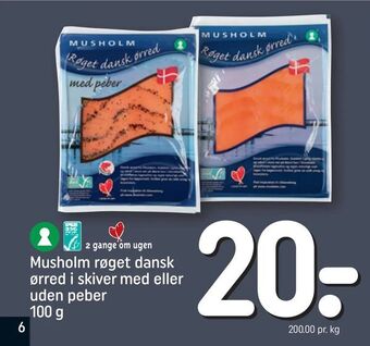 REMA 1000 Musholm røget dansk ørred i skiver med eller uden peber tilbud