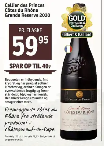 SPAR Cellier des Princes Côtes du Rhône Grande Reserve 2020 tilbud