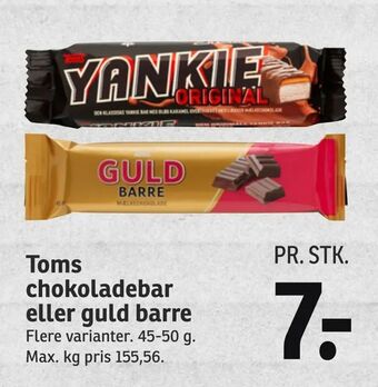 SPAR Toms chokoladebar eller guld barre tilbud