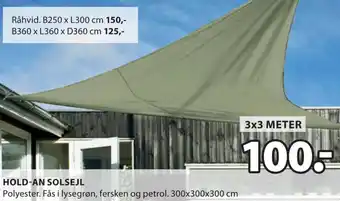 JYSK Hold-An Solsejl 3x3 Meter tilbud