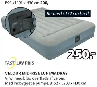 JYSK Fast Lav Pris Velour Mid Rise Luftmadras tilbud