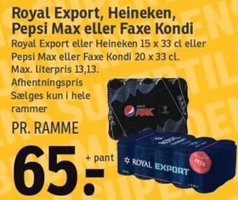 SPAR Royal Export,Heineken,Pepsi Max Eller Faxe Kondi tilbud