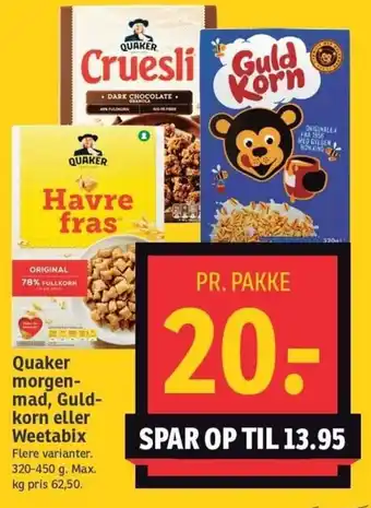 Quaker Morgen Mad,Guld Korn Eller Weetabix 320-450 g