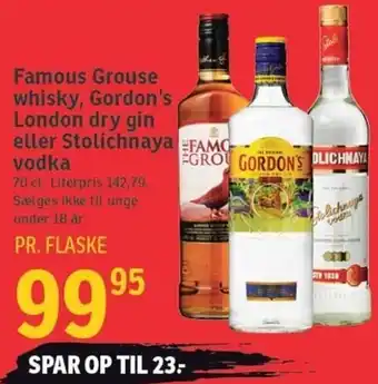 Famous Grouse Whisky, Gordon's London Dry Gin Eller Stolichnaya Vodka 70 cl