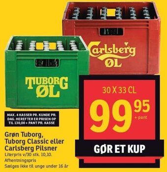 SPAR Grøn Tuborg,Tuborg Classic Eller Carlsberg Pilsner tilbud