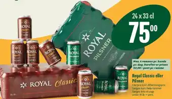 Min Købmand Royal Classic Eller Pilsner 24x33 cl tilbud
