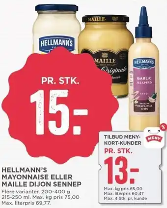 MENY Hellmann's Mayonnaise Eller Maille Dijon Sennep 200-400 g tilbud