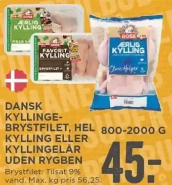 MENY Dansk Kyllinge Brystfilet,Hel Kylling Eller Kyllingelår Uden Rygben 800-2000 g tilbud