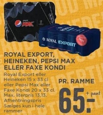MENY Royal Export, Heineken, Pepsi Max Eller Faxe Kondi tilbud