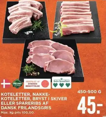 MENY Koteletter,Nakke Koteletter,Bryst I Skiver Eller Spareribs Af Dansk Frilandsgris 450-500 g tilbud