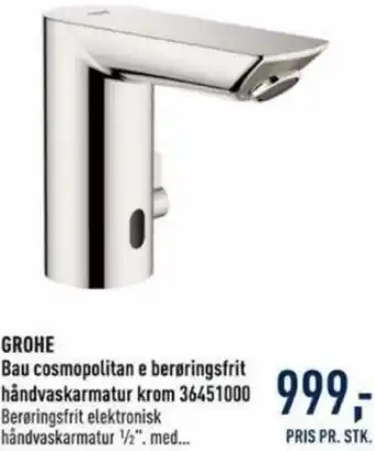 Johannes Fog GROHE Bau Cosmopolitan E Berøringsfrit Håndvaskarmatur Krom 36451000 tilbud