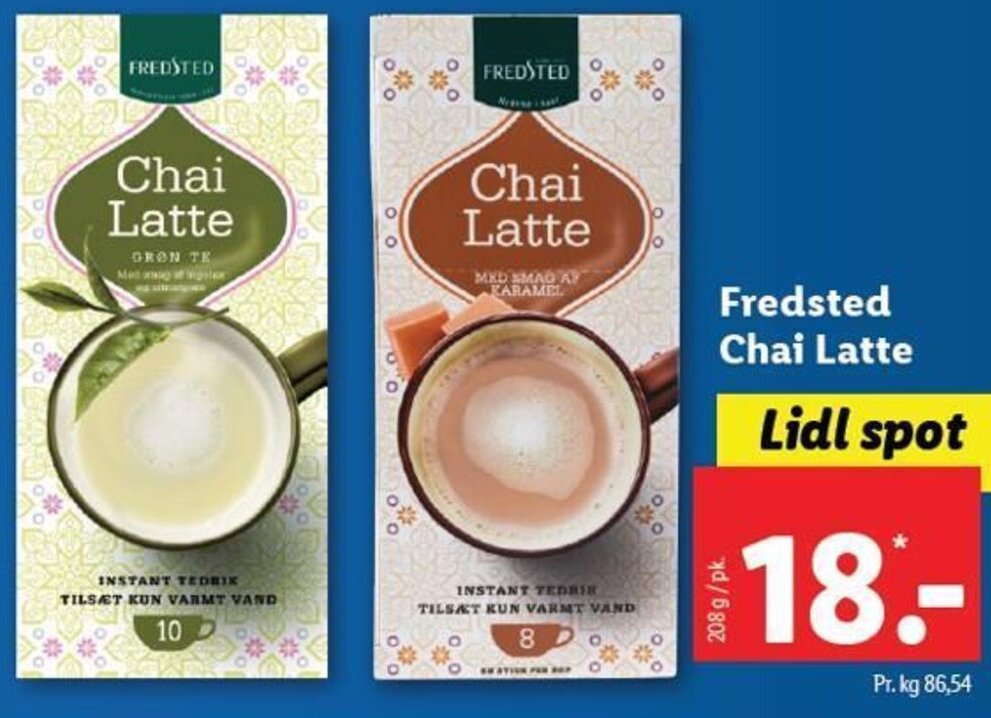 Fredsted Chai Latte 208g tilbud hos Lidl
