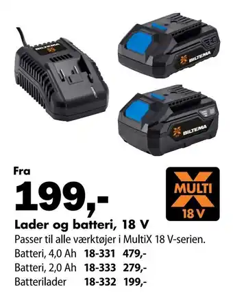 Biltema Lader og batteri, 18 V. tilbud