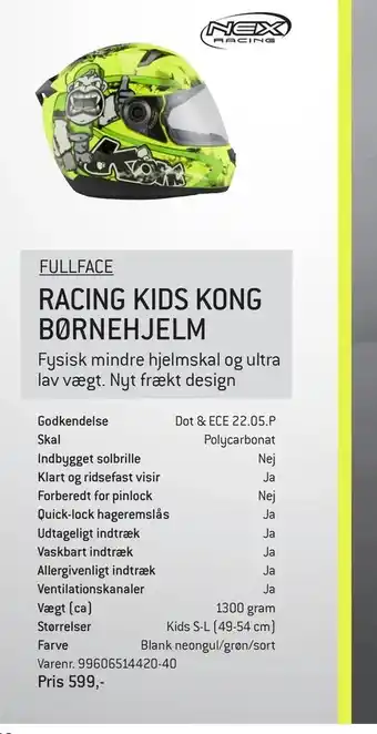 Racing kids kong børnehjelm