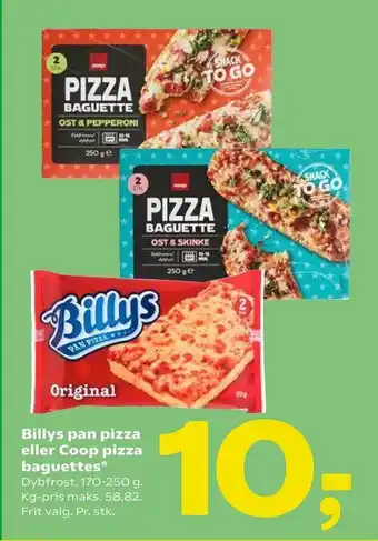Coop 365 Billys pan pizza eller Coop pizza baguettes tilbud