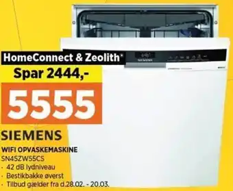 Power Siemens Wifi Opvaskemaskine SN45ZW55CS tilbud