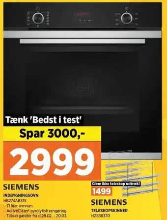 Siemens Indbygningsovn HB274ABS1S