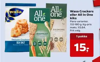 Kvickly Wasa Crackers eller All In One kiks tilbud