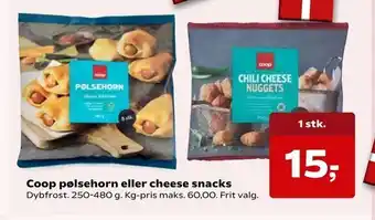 SuperBrugsen Coop pølsehorn eller cheese snacks tilbud