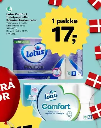 SuperBrugsen Lotus Comfort toiletpapir eller Premiun køkkenrulle tilbud