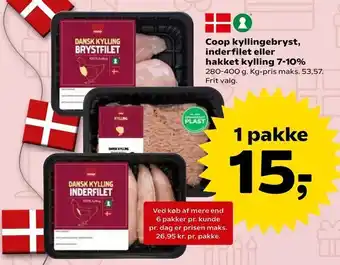 SuperBrugsen Coop kyllingebryst, inderfilet eller hakket kylling 7-10% tilbud