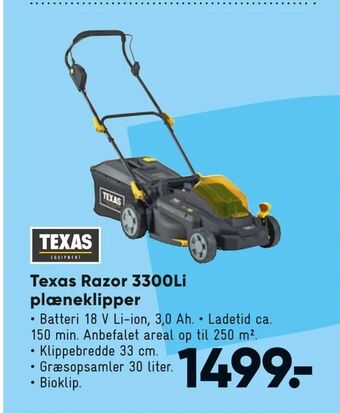 Bilka Texas Razor 3300Li plæneklipper tilbud