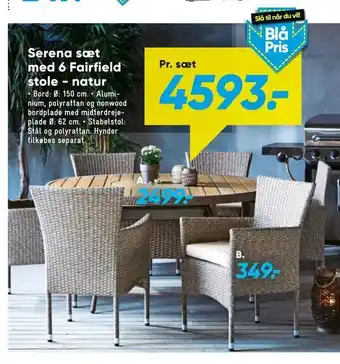 Bilka Serena sæt med 6 Fairfield stole - natur tilbud