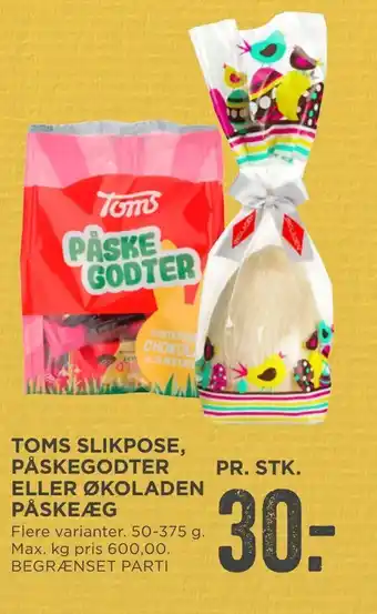 MENY Toms slikpose, påskegodter eller økoladen påskeæg tilbud