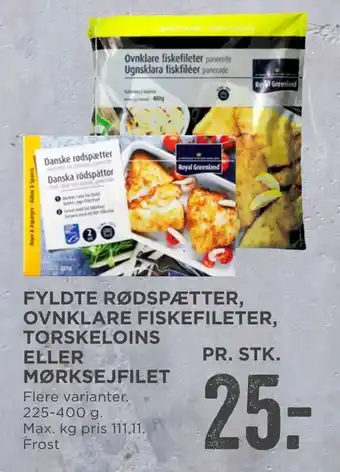 Fyldte rødspætter, ovnklare fiskefileter, torskeloins eller mørksejfilet