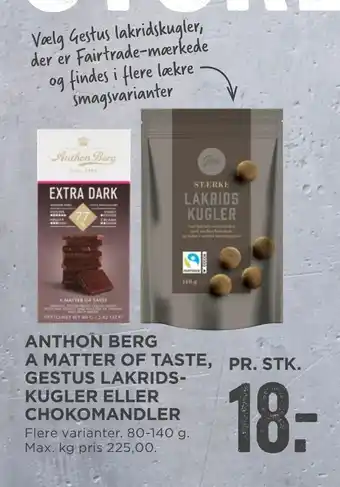 MENY Anthon berg a matter of taste, gestus lakrids­kugler eller chokomandler tilbud