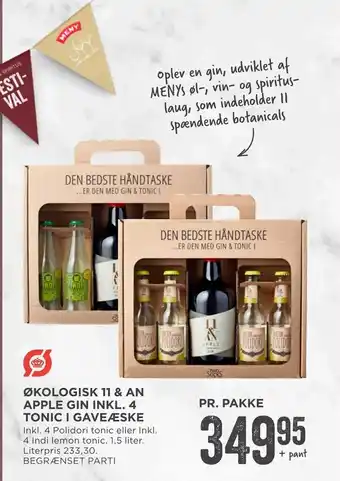 MENY Økologisk 11 & an apple gin inkl. 4 tonic i gaveæske tilbud