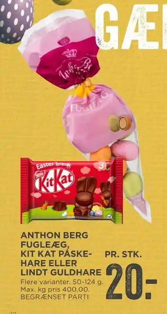 MENY Anthon berg fugleæg, kit kat påske­hare eller lindt guldhare tilbud