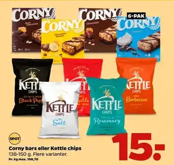 Netto Corny bars eller Kettle chips tilbud