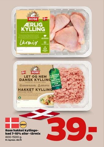 Netto Rose hakket kyllingekød 7-10% eller -lårmix tilbud